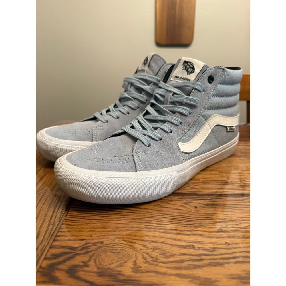 Vans Dusty Blue White Fog Sk8-Hi Pig Suede Skateboard Sneaker Shoes Size 8.5